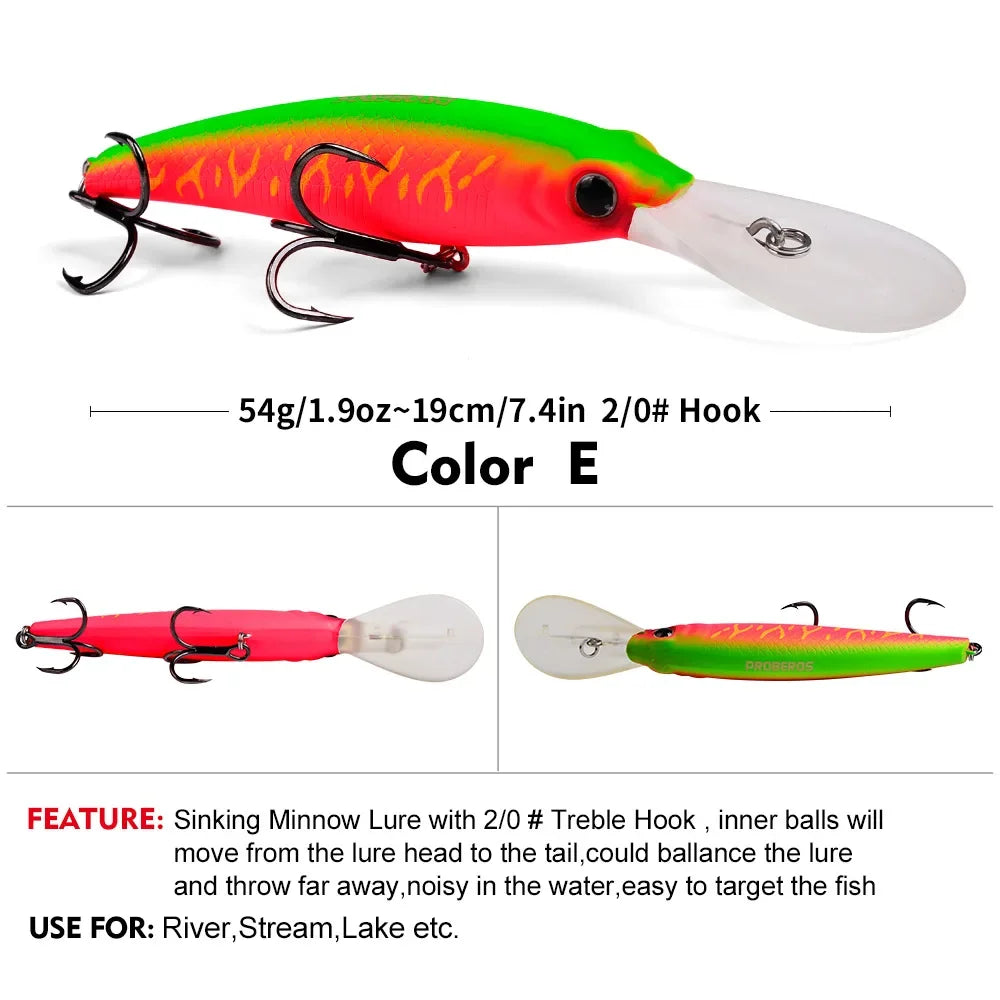 1PCS Sinking Laser Minnow Fishing Lure 19CM 54G Pesca Hooks Fish Wobbler Tackle Crankbait Artificial Japan Hard Bait Swimbait
