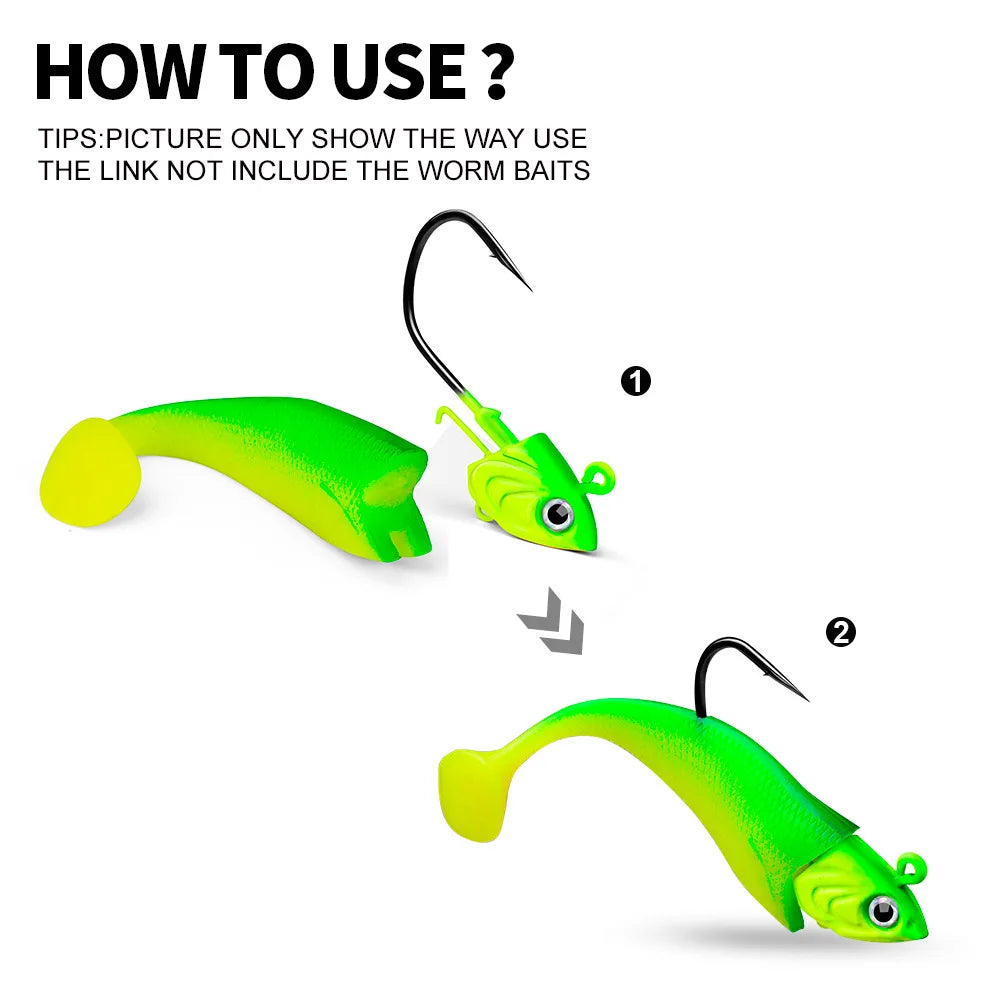 PRO BEROS 1Pcs 30g 35g 45g Head Jig Hooks for Soft Worm Fishing Tackle Sea Fishing Hook Lure Fish Head Shape Bait