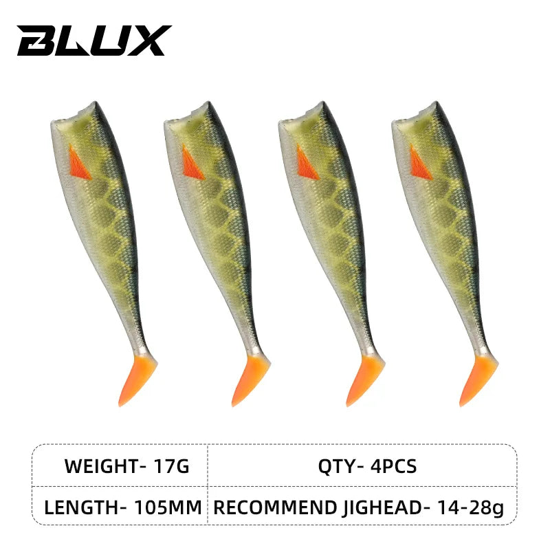 BLUX BLOD SHAD 80mm 105mm Soft Fishing Lure Jighead Black Tail Minnow Artificial Silicone Bait Saltwater Sea Bass Swimbait Gear