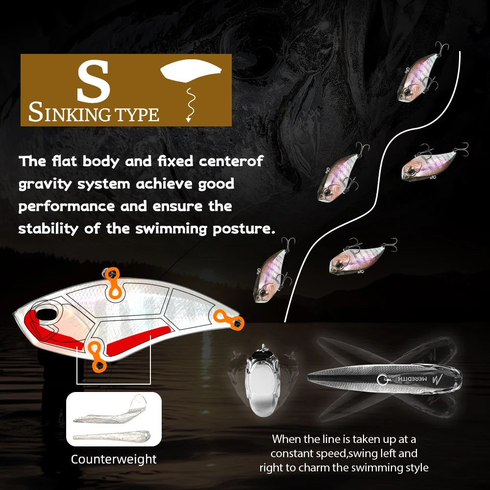 MEREDITH Lipless Crankbait Vibe lure 85mm 24g Wobblers Fishing lure  Sinking Artificial Baits Bass Pike Crap Perch