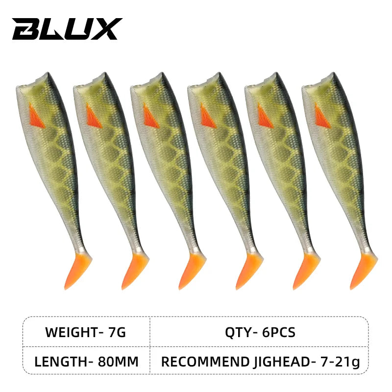 BLUX BLOD SHAD 80mm 105mm Soft Fishing Lure Jighead Black Tail Minnow Artificial Silicone Bait Saltwater Sea Bass Swimbait Gear