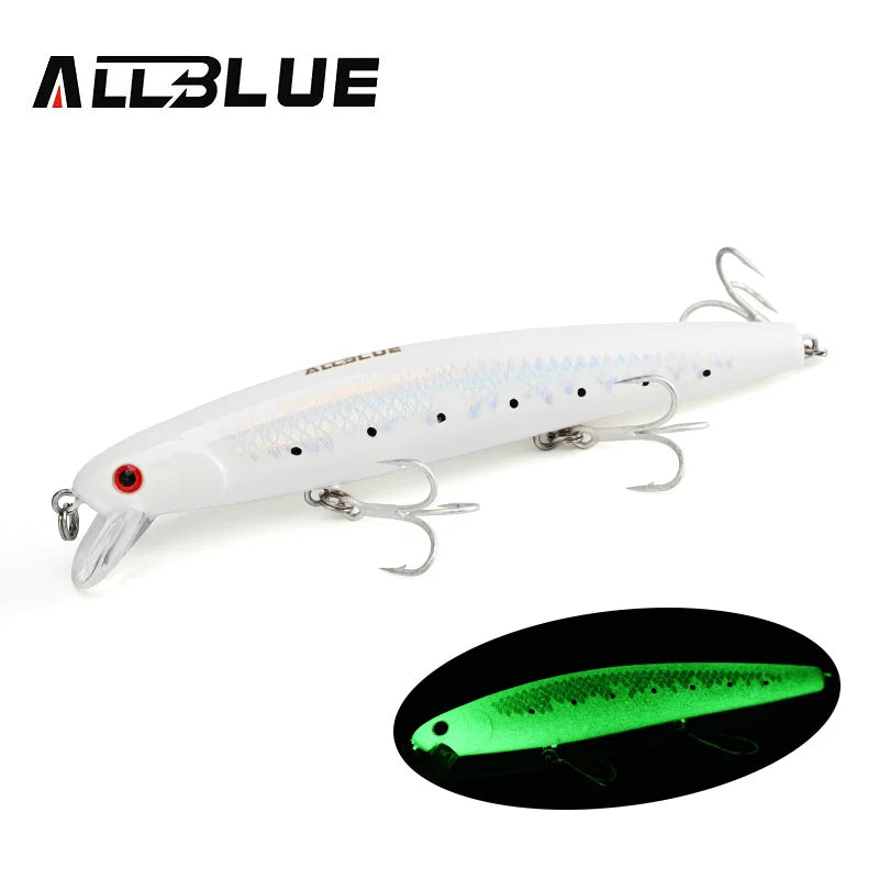 ALLBLUE FlashMinnow 110 Fishing Lure 110mm 17.8g Glow Jerkbait Wobbler Slow Suspending Minnow Plastic Bait Bass Pike Tackle