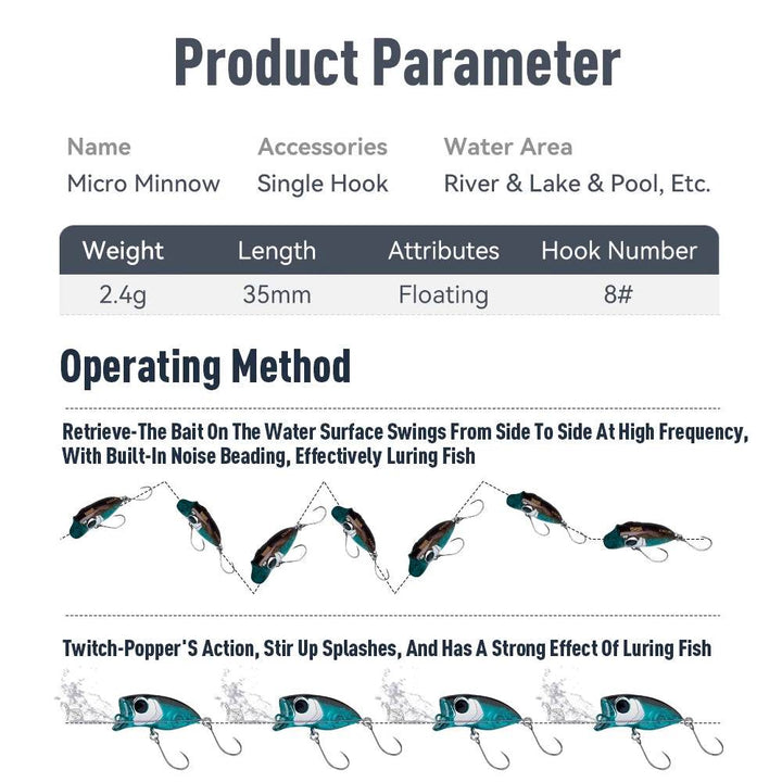 Kingdom Micro Minnow 35mm Floating Popper - Fish & Cheaps | Fishing & Outdoor Gear