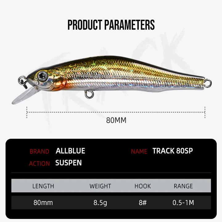 ALLBLUE TRACK 80SP Suspend Wobbler Magnetic Longcast Minnow 8.5g Jerkbait Fishing Lure Hard Plastic Artificial Bait Pike Tackle