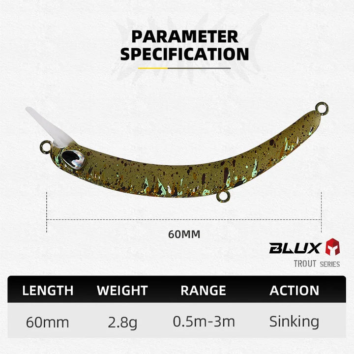 BLUX BANANA 60S Crankbait 2.8g 60mm BFS Area Trout Wobbler Fishing Lure Freshwater Minnow Crank Artificial Hard Bait Tackle