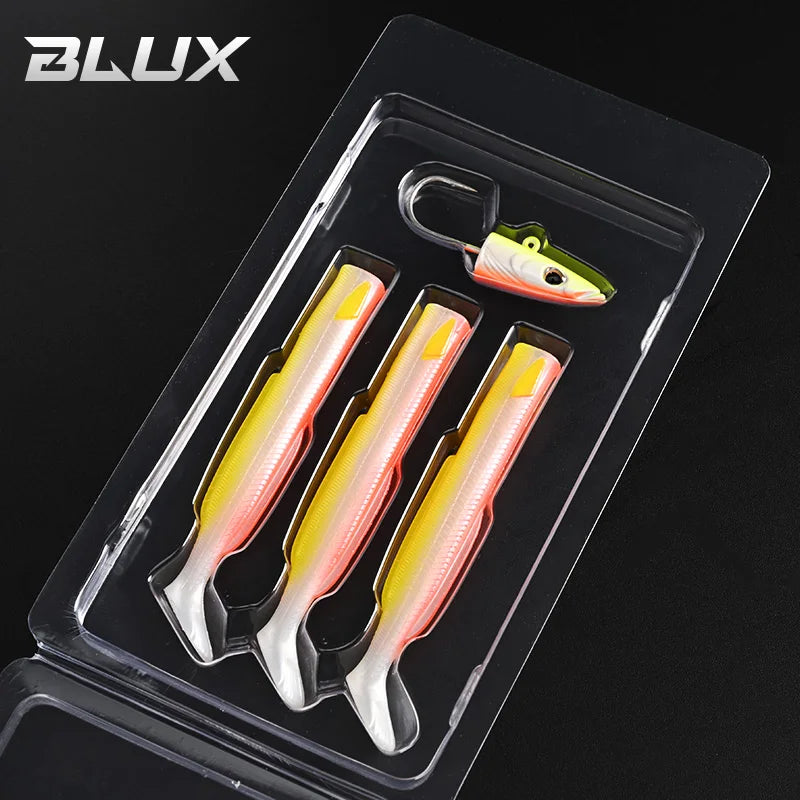 BLUX Happy Sandeel 11cm 17g Soft Live Eel Fishing Lure Paddle Tail Jig Head Hook Vinyls Vibration Artificial Bait Saltwater Gear