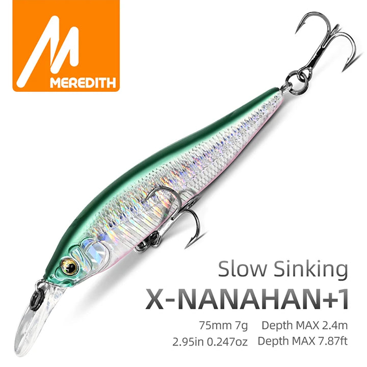 MEREDITH X-NANAHAN+1 Fishing Lures 75mm JerkMinnow Slow Singking Wobblers Bass Artificial Baits carp fishing goods MaxDepth 2.4M