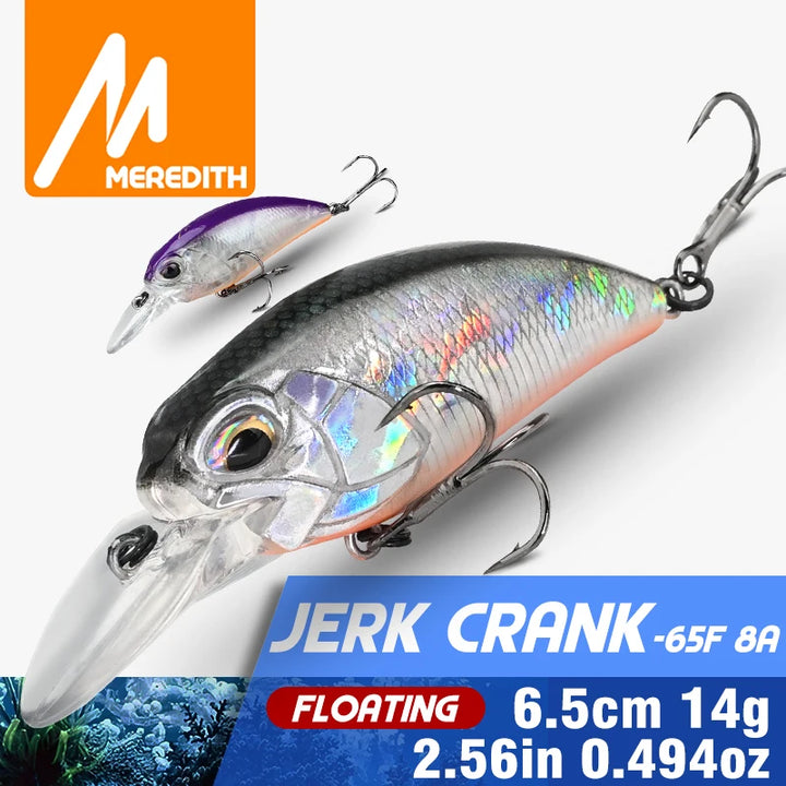 MEREDITH 6.5cm 14g JERK CRANK Wobblers Crank Fishing Lure Artificial Minnow Jerkbait Floating Hrad Lure For Trout Fishing Bait