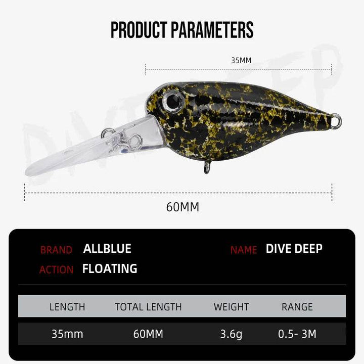 ALLBLUE Dive Deep Crankbait – Compact Floating Wobbler - Fish & Cheaps | Fishing & Outdoor Gear