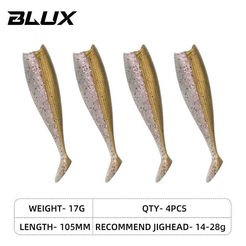 BLUX BLOD SHAD 80mm 105mm Soft Fishing Lure Jighead Black Tail Minnow Artificial Silicone Bait Saltwater Sea Bass Swimbait Gear