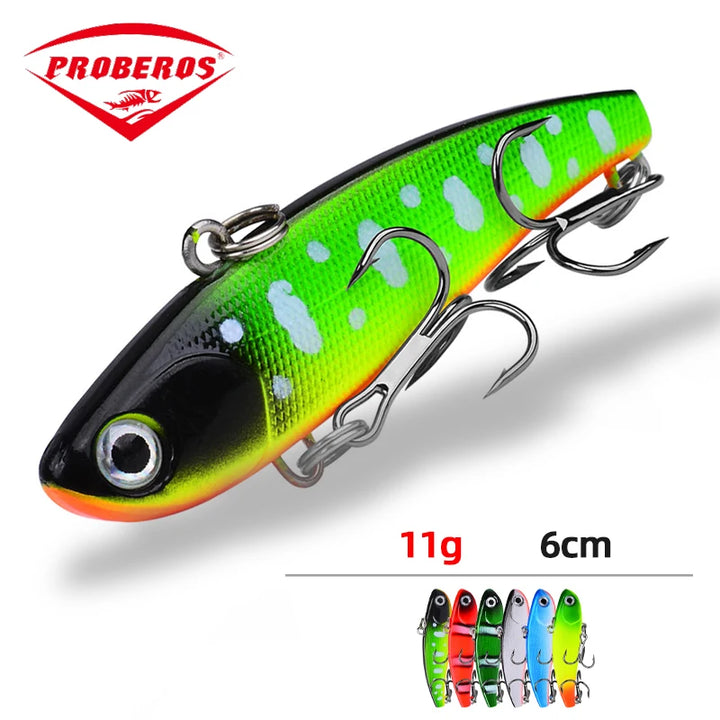 PRO BEROS Plastic Fishing Lure 6cm 11g Sinking VIB Pencil Bait with Treble Hooks for Bass Fishing ABS Material