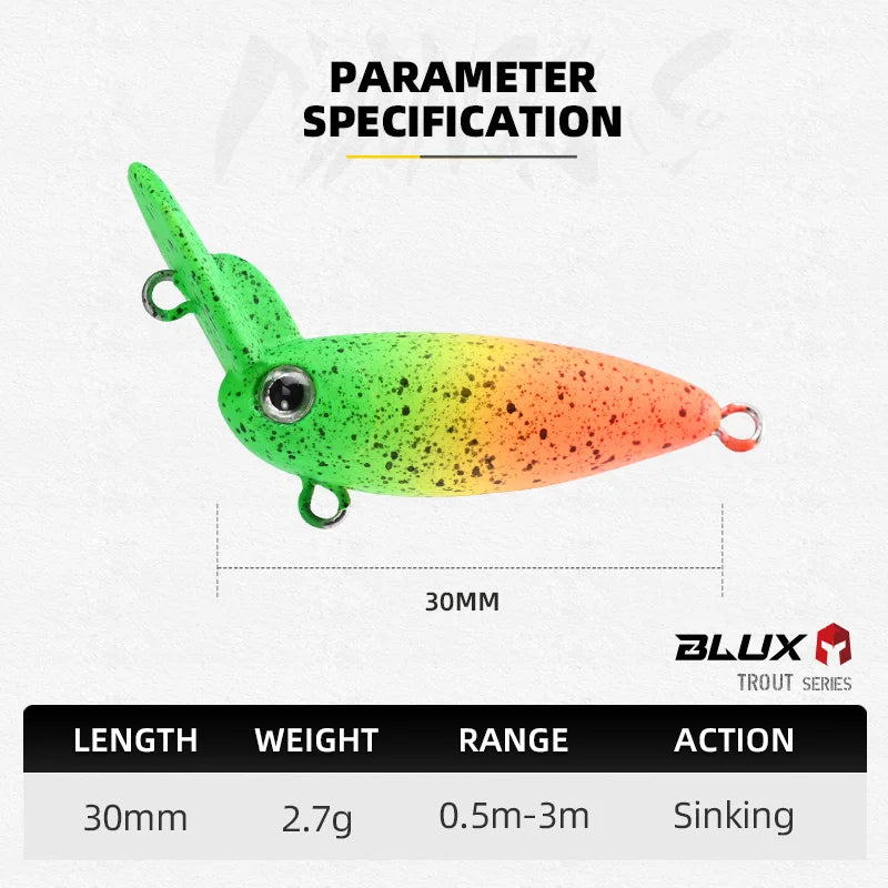 BLUX MANGO S Crankbait 2.7g 30mm Area Trout UssA Wobbler Over Head Lip Crank Fishing Lure Freshwater Artificial Hard Bait