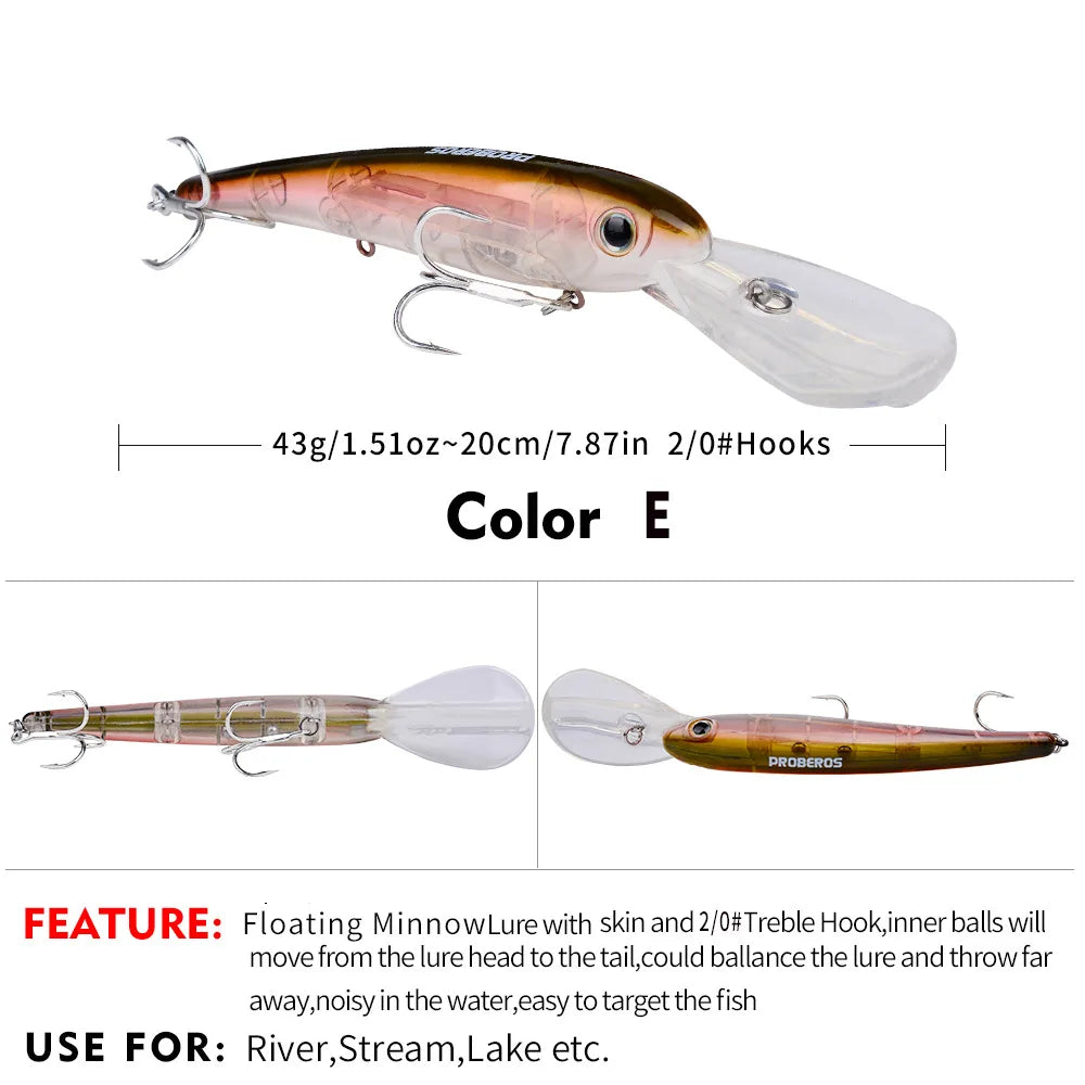 Topwater Laser Minnow Fishing Lure, Artificial Hard Bait, Fishing Hooks, Fish Wobbler Tackle Crankbait, Swimbait, 20cm, 43g