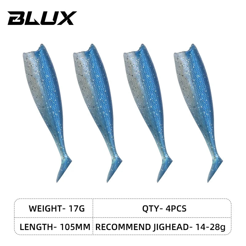 BLUX BLOD SHAD 80mm 105mm Soft Fishing Lure Jighead Black Tail Minnow Artificial Silicone Bait Saltwater Sea Bass Swimbait Gear