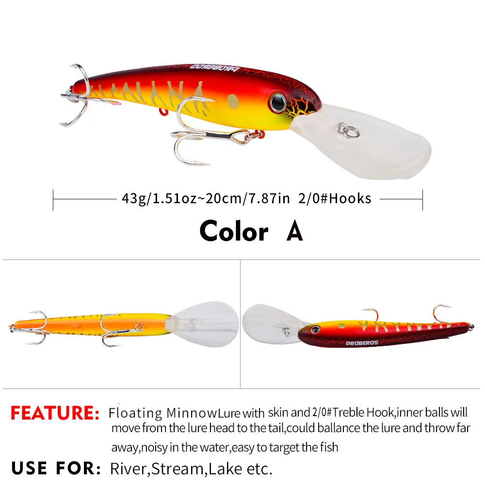 Topwater Laser Minnow Fishing Lure, Artificial Hard Bait, Fishing Hooks, Fish Wobbler Tackle Crankbait, Swimbait, 20cm, 43g