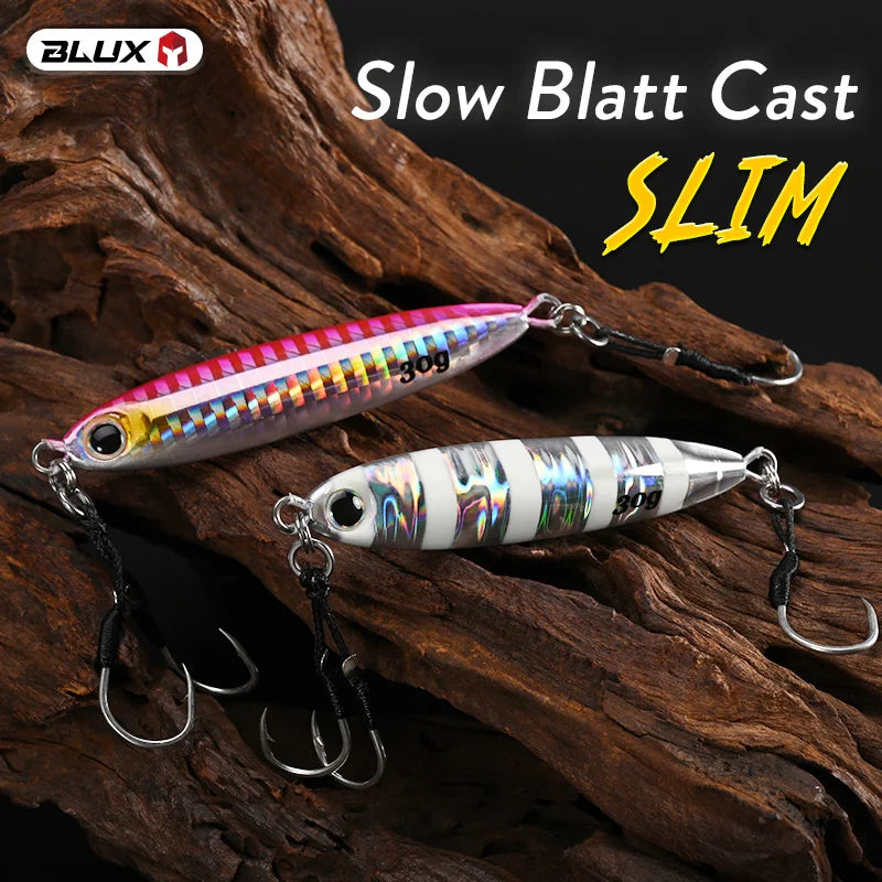 BLUX Slow Blatt Cast Slim Metal Jig 15g 20g 30g Fishing Lure Jigging Spoon Off Shore Rock Saltwater Bass Artificial Baits