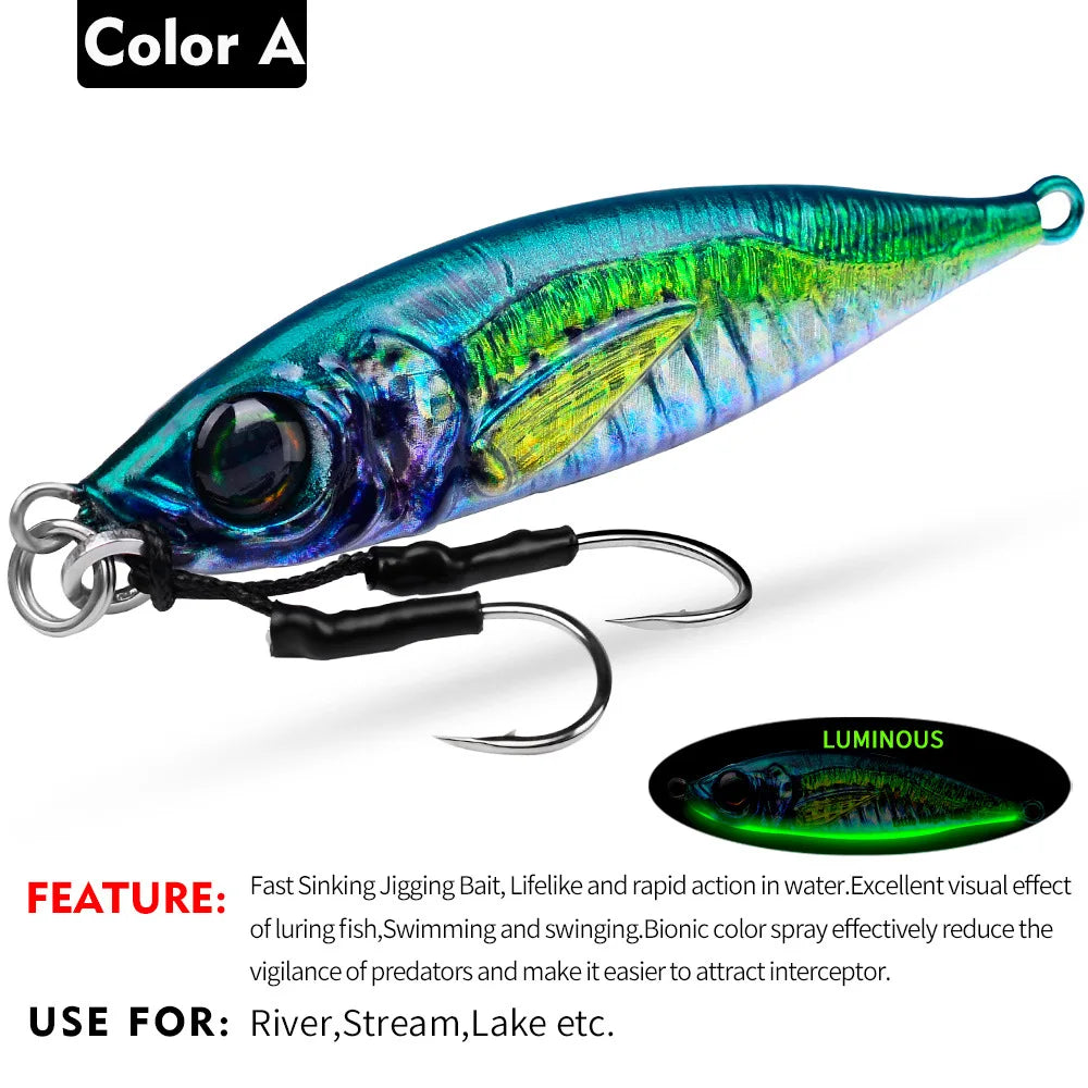 PRO BEROS Metal Slow Fishing Jigs Luminous Slow Jigging Lure 7-80g Casting Saltwater Grouper Tuna Trolling Fishing Spoon Bait