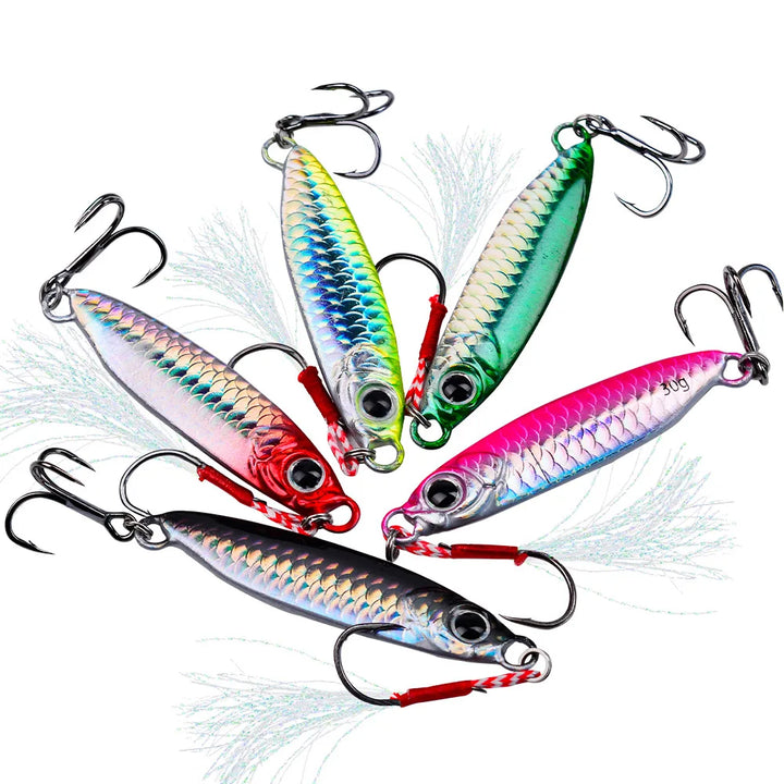 5Pcs Japen Metal Lure Kit Cast Jig Spoon 7/10/15/20/30g Shore Casting Jigging Fish Sea Bass Fishing Lure Artificial Bait Tackle