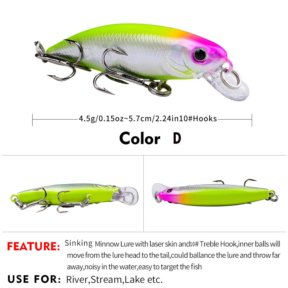 Mini Sinking Minnow Wobblers Fishing Lures 5.7cm 4.5g Trout Artificial Plastic Hard Bait Jerkbait Crankbait Bass Fishing Tackle