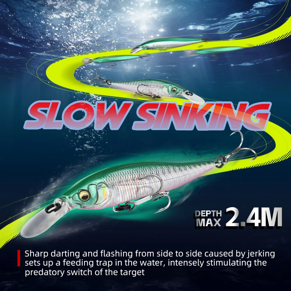 MEREDITH X-NANAHAN+1 Fishing Lures 75mm JerkMinnow Slow Singking Wobblers Bass Artificial Baits carp fishing goods MaxDepth 2.4M