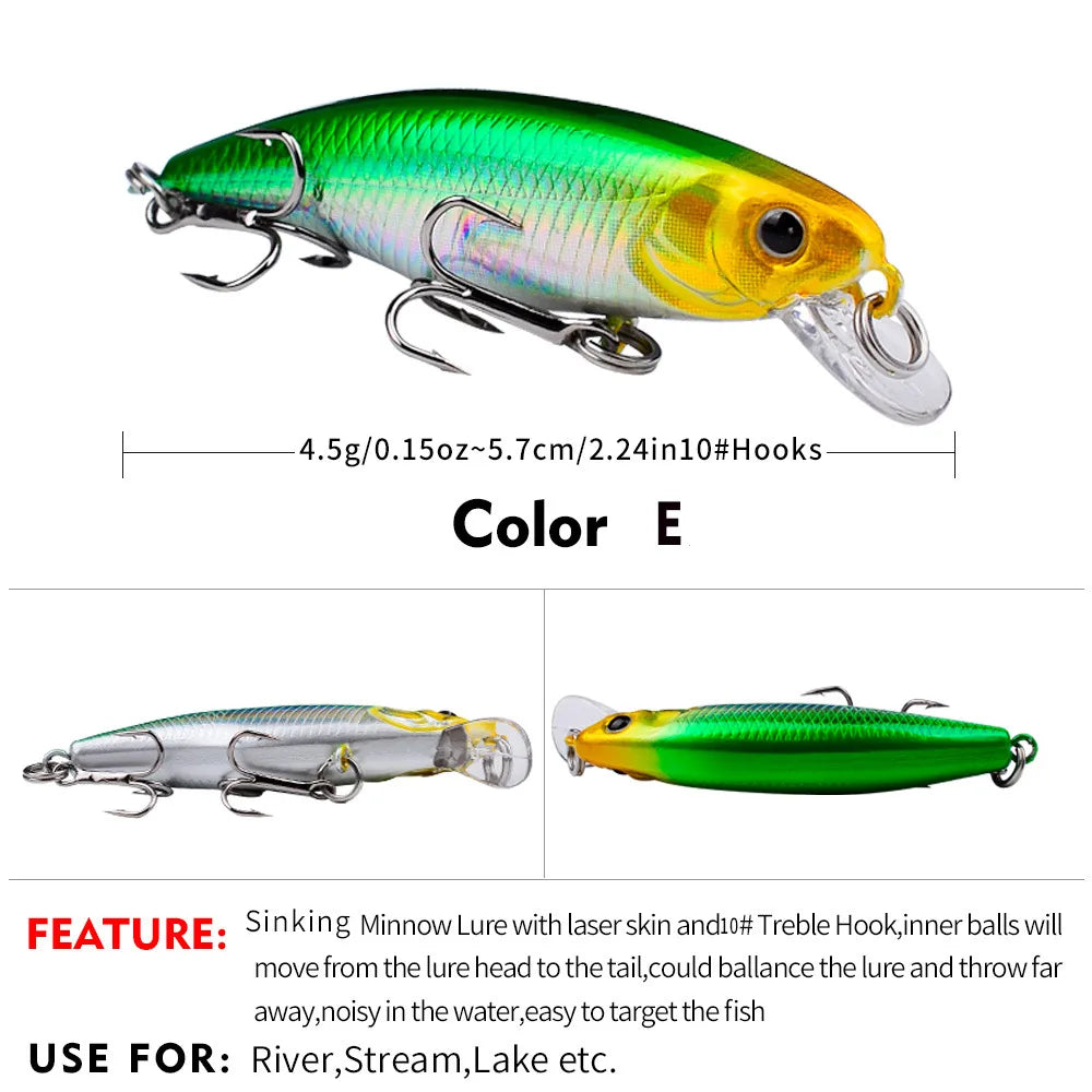 Mini Sinking Minnow Wobblers Fishing Lures 5.7cm 4.5g Trout Artificial Plastic Hard Bait Jerkbait Crankbait Bass Fishing Tackle