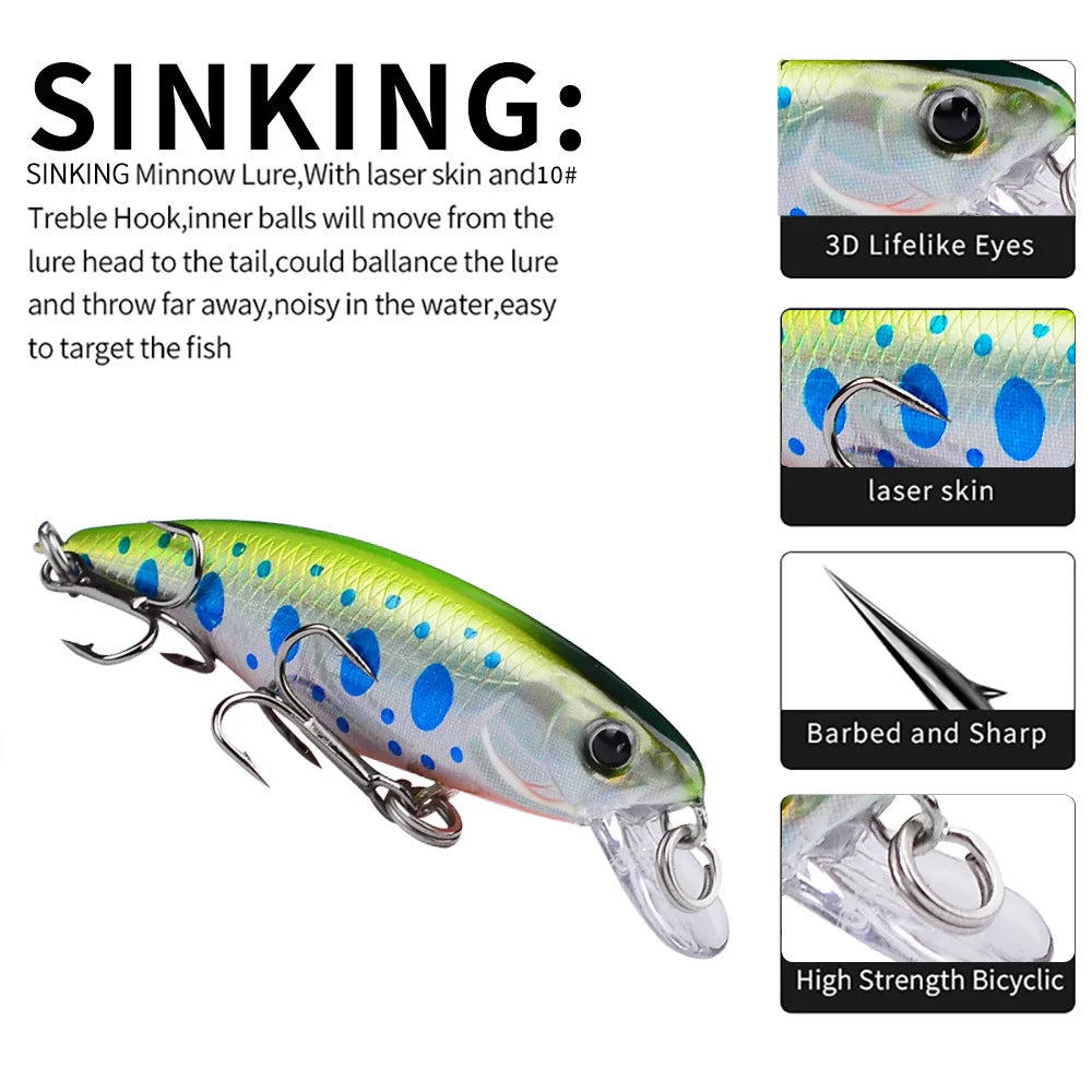 Mini Sinking Minnow Wobblers Fishing Lures 5.7cm 4.5g Trout Artificial Plastic Hard Bait Jerkbait Crankbait Bass Fishing Tackle