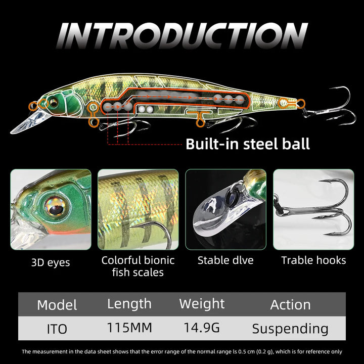 MEREDITH ITO SHINER-115SP Innovation Weight System Top Fishing Lures Minnow Wobbler Quality Fishing Tackle Hooks For Fishing