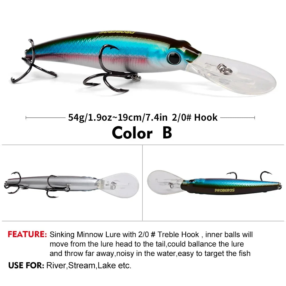 1PCS Sinking Laser Minnow Fishing Lure 19CM 54G Pesca Hooks Fish Wobbler Tackle Crankbait Artificial Japan Hard Bait Swimbait