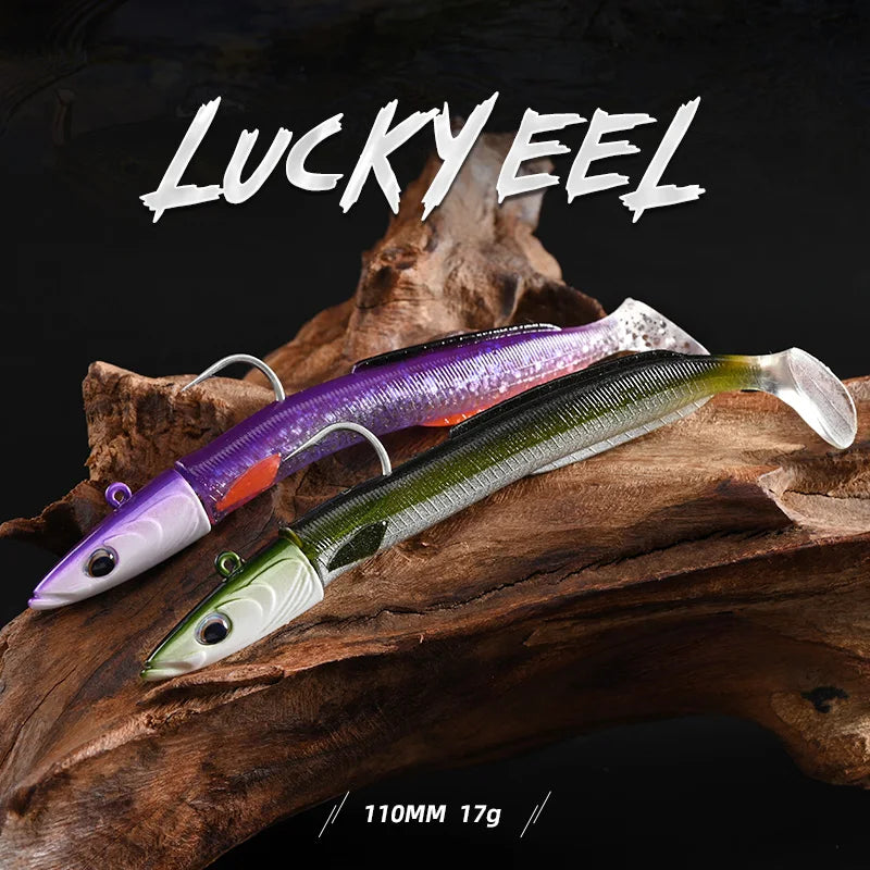BLUX Happy Sandeel 11cm 17g Soft Live Eel Fishing Lure Paddle Tail Jig Head Hook Vinyls Vibration Artificial Bait Saltwater Gear