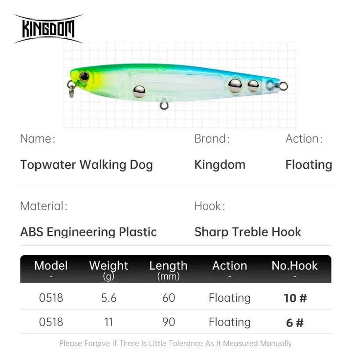 Kingdom Z Dog Topwater Pencil Lure - Fish & Cheaps | Fishing & Outdoor Gear