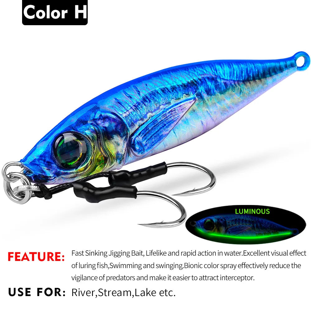 PRO BEROS Metal Slow Fishing Jigs Luminous Slow Jigging Lure 7-80g Casting Saltwater Grouper Tuna Trolling Fishing Spoon Bait