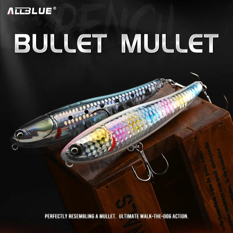 ALLBLUE BULLET MULLET 80mm/100mm Topwater Pencil Surface Walker Floating Fishing Lure Walk The Dog Saltwater Bass Hard Bait