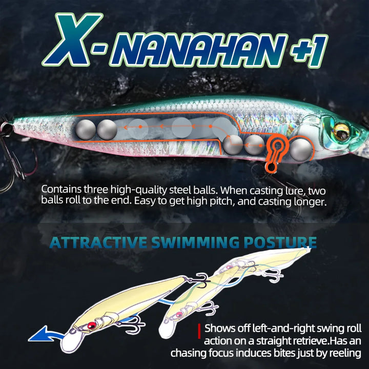 MEREDITH X-NANAHAN+1 Fishing Lures 75mm JerkMinnow Slow Singking Wobblers Bass Artificial Baits carp fishing goods MaxDepth 2.4M