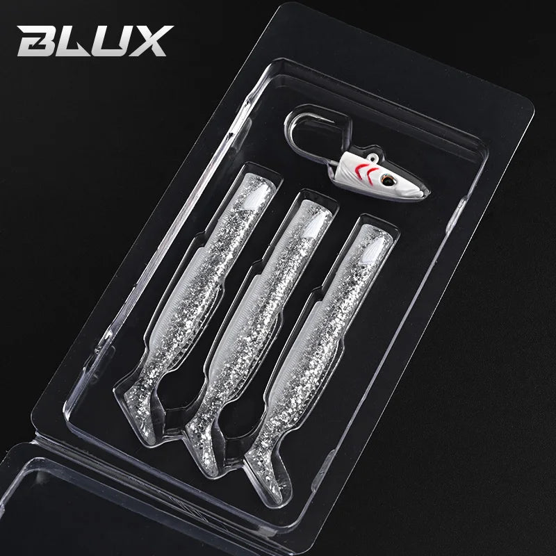 BLUX Happy Sandeel 11cm 17g Soft Live Eel Fishing Lure Paddle Tail Jig Head Hook Vinyls Vibration Artificial Bait Saltwater Gear