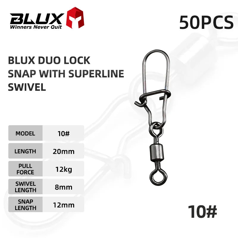 BLUX 50pcs Lock Snap with Superline Swivel Stainless Steel Lure Loop Quick Change Fishing Clips Fast Speed Connector Terminal