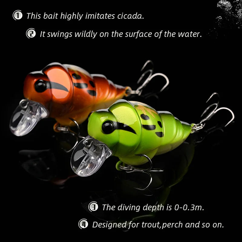 BLUX Cicada Fishing Lure 39mm 6.3g Insect Floating Crankbait BFS Shallow Rolling Crank Freshwater Bass Perch Trout Bait Tackle