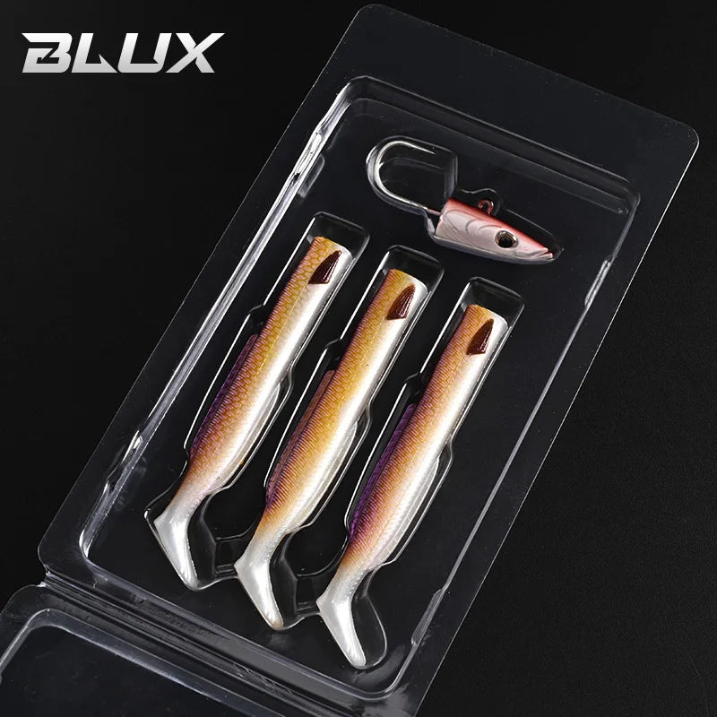 BLUX Happy Sandeel 11cm 17g Soft Live Eel Fishing Lure Paddle Tail Jig Head Hook Vinyls Vibration Artificial Bait Saltwater Gear