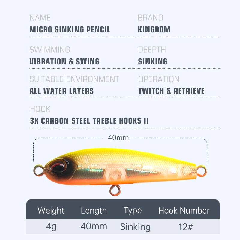 Kingdom Mini Pencil Hard Bait – 40mm/4g - Fish & Cheaps | Fishing & Outdoor Gear