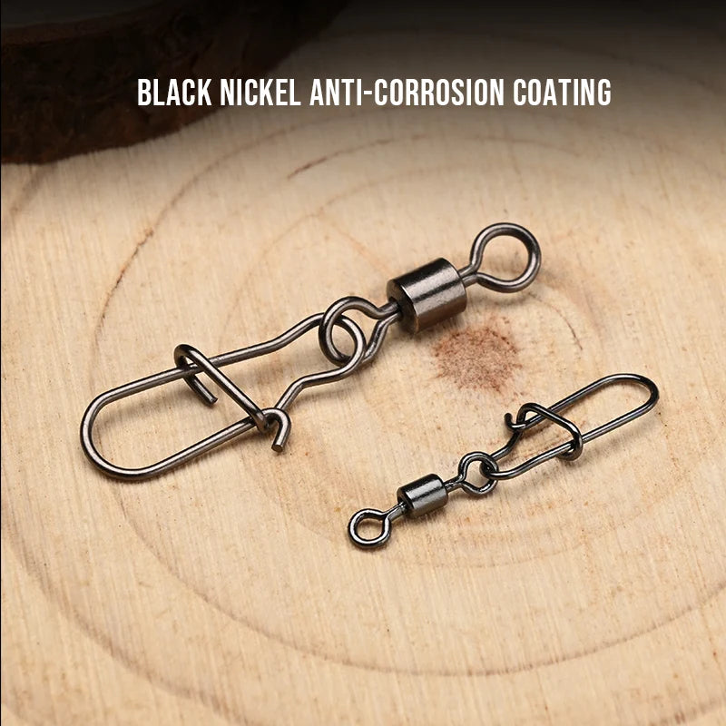 BLUX 50pcs Lock Snap with Superline Swivel Stainless Steel Lure Loop Quick Change Fishing Clips Fast Speed Connector Terminal