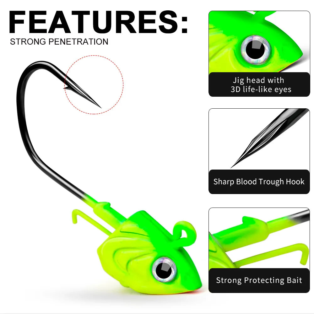 PRO BEROS 1Pcs 30g 35g 45g Head Jig Hooks for Soft Worm Fishing Tackle Sea Fishing Hook Lure Fish Head Shape Bait