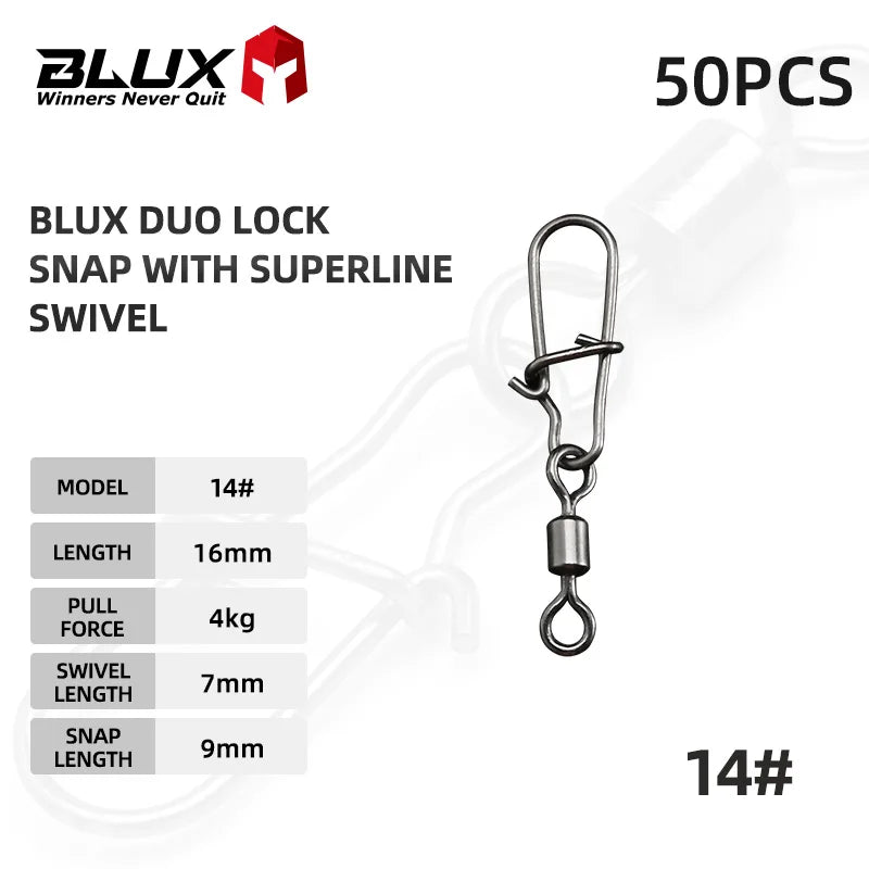 BLUX 50pcs Lock Snap with Superline Swivel Stainless Steel Lure Loop Quick Change Fishing Clips Fast Speed Connector Terminal