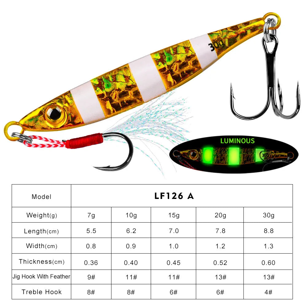 Japen Metal Cast Jig Spoon 7-30g Luminous Shore Casting  Sea Bass Fishing Lure Artificial Bait Tackle Jigging Lure