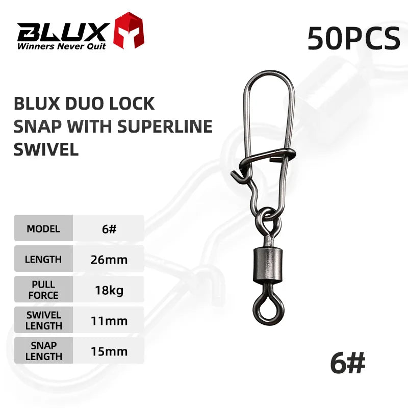 BLUX 50pcs Lock Snap with Superline Swivel Stainless Steel Lure Loop Quick Change Fishing Clips Fast Speed Connector Terminal