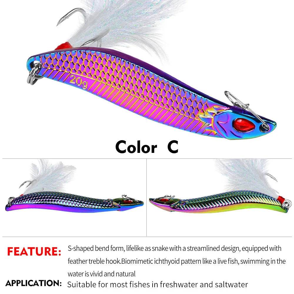 PROBEROS Spinner Spoon Metal Lure – Leech Feather Treble Hook - Fish & Cheaps | Fishing & Outdoor Gear