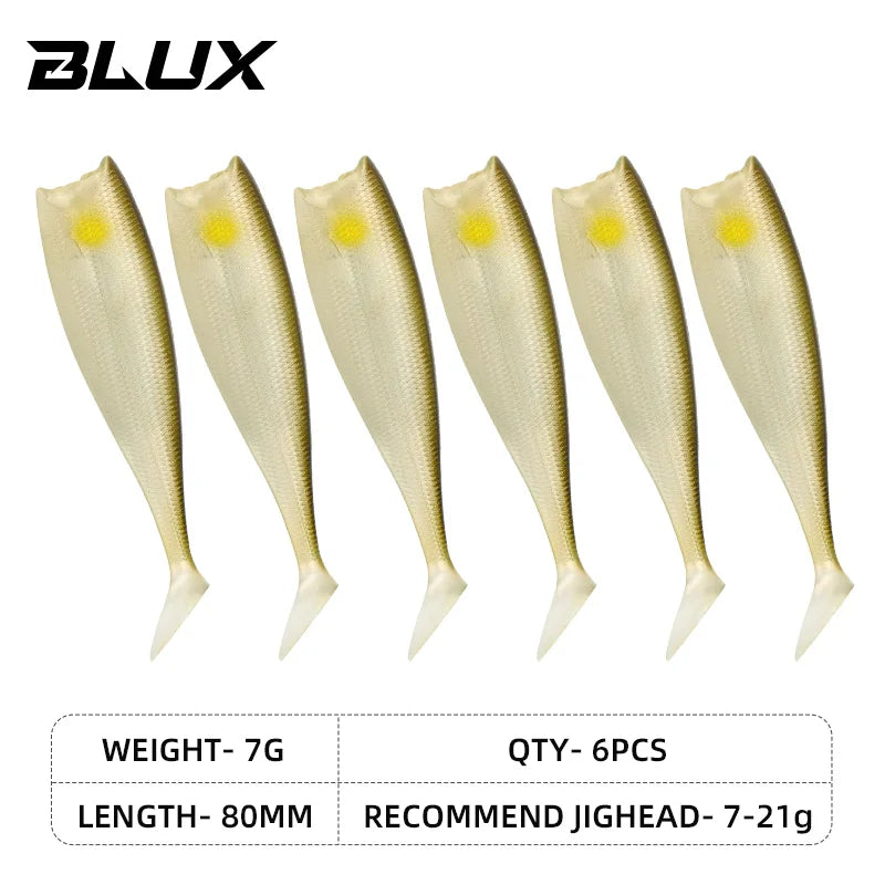 BLUX BLOD SHAD 80mm 105mm Soft Fishing Lure Jighead Black Tail Minnow Artificial Silicone Bait Saltwater Sea Bass Swimbait Gear