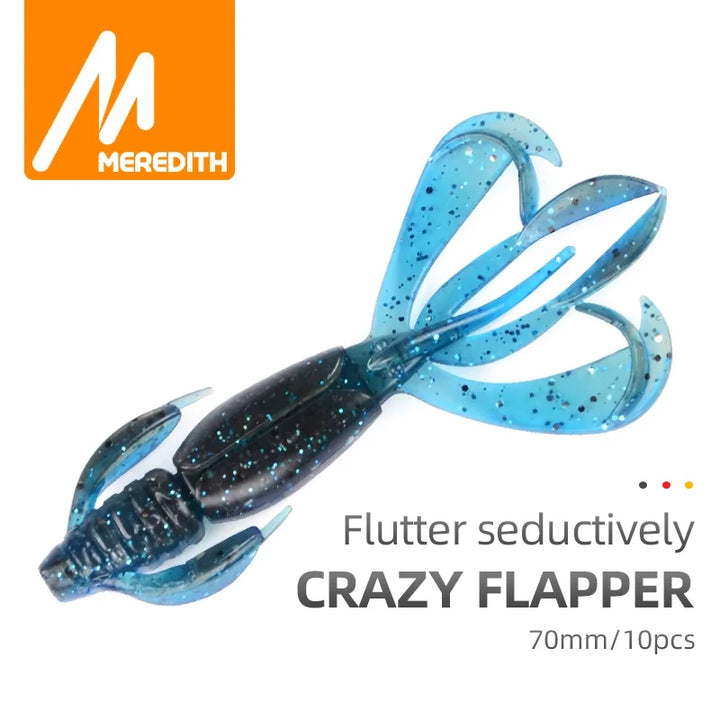 MEREDITH Fishing Lures Crazy Flapper 70mm/3g 10pc/Lot Craws Soft Lures Fishing For Fishing Soft Bait Shrimp Bass Bait Peche Gear