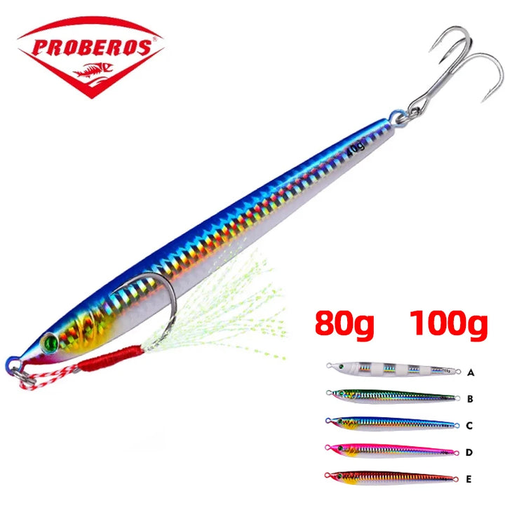 PRO BEROS Metal Jig Bait Weight 80-100g Trolling hard bait bass fishing tackle trout diving bait Sea Fishing Lures Pesca