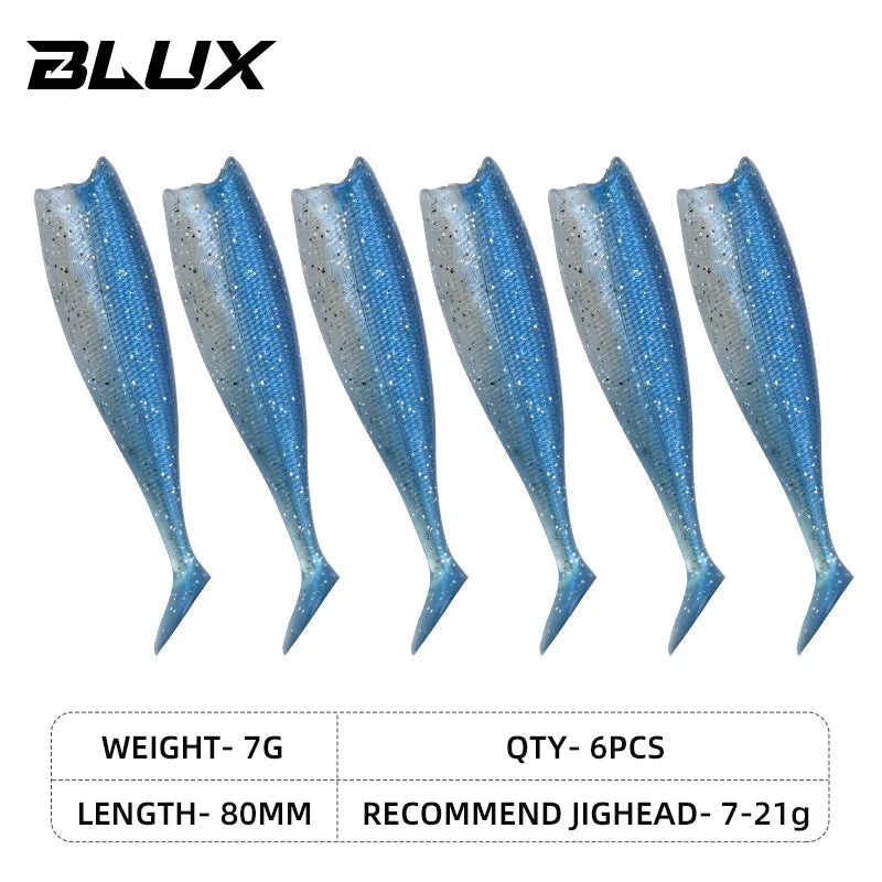 BLUX BLOD SHAD 80mm 105mm Soft Fishing Lure Jighead Black Tail Minnow Artificial Silicone Bait Saltwater Sea Bass Swimbait Gear