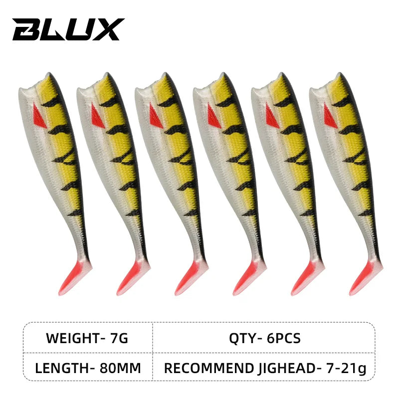 BLUX BLOD SHAD 80mm 105mm Soft Fishing Lure Jighead Black Tail Minnow Artificial Silicone Bait Saltwater Sea Bass Swimbait Gear