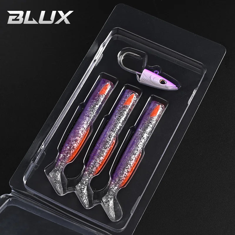 BLUX Happy Sandeel 11cm 17g Soft Live Eel Fishing Lure Paddle Tail Jig Head Hook Vinyls Vibration Artificial Bait Saltwater Gear